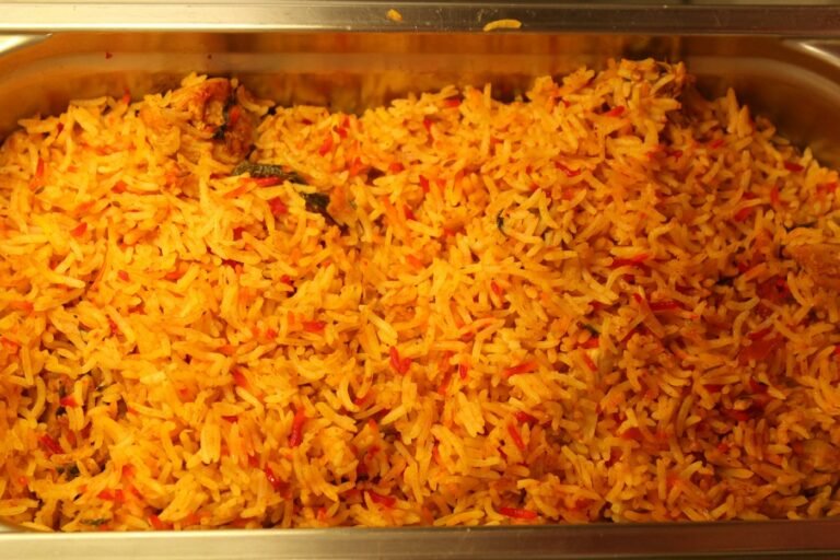 Tray of smoky party jollof rice