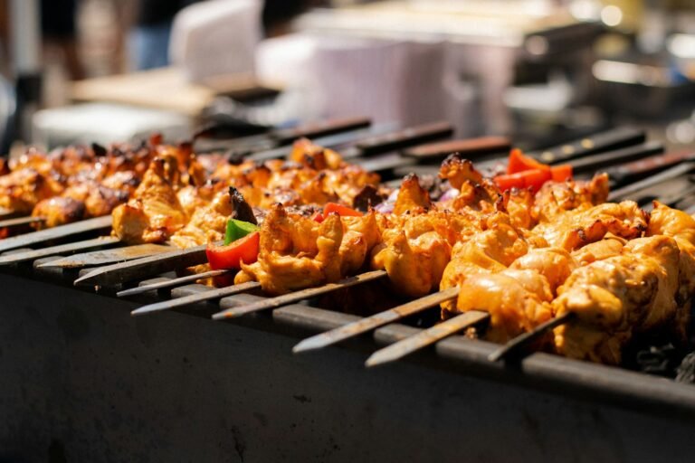 Spiced chicken skewers on the grill