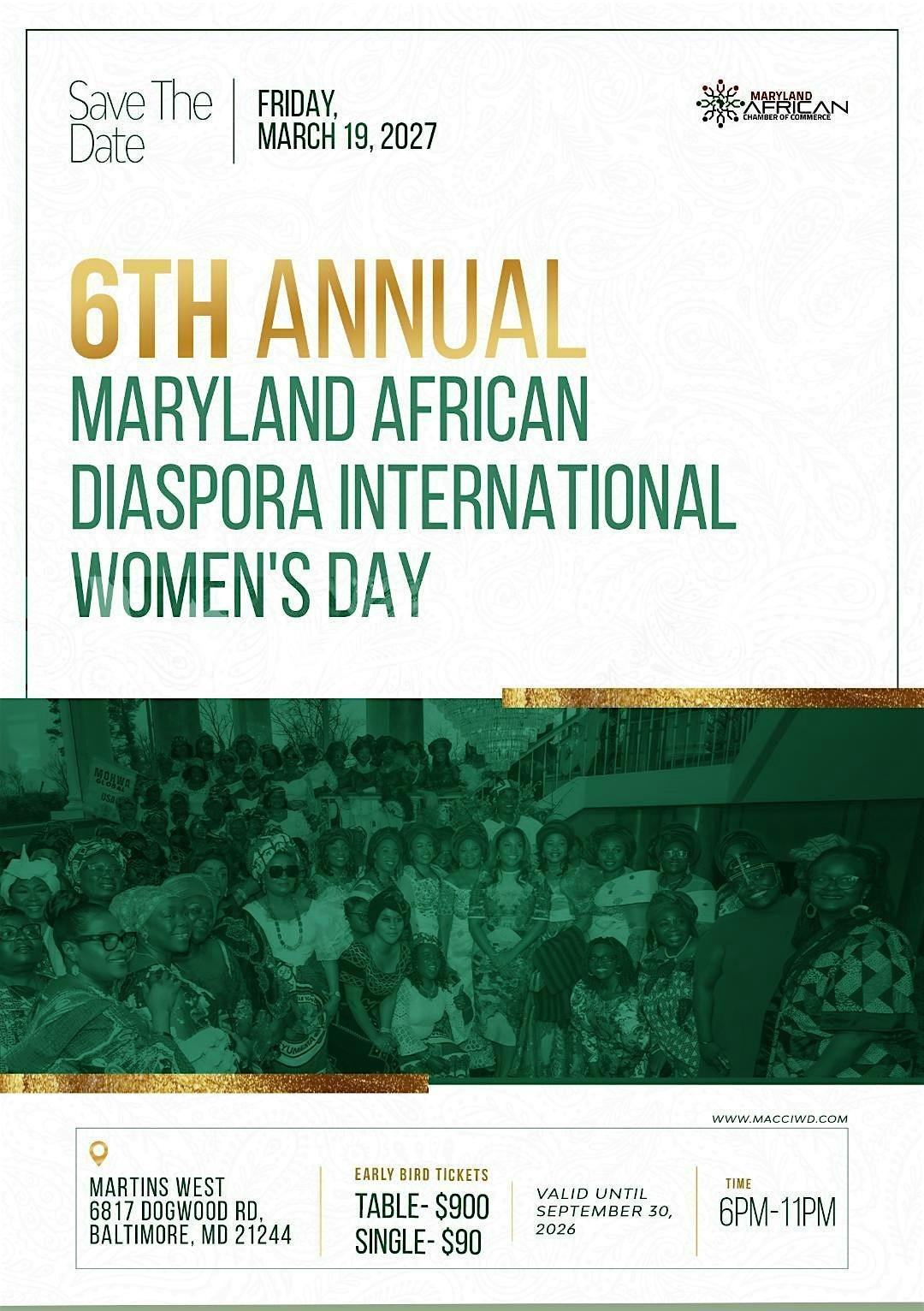 6th Annual Maryland African Diaspora International Women's Day event flyer