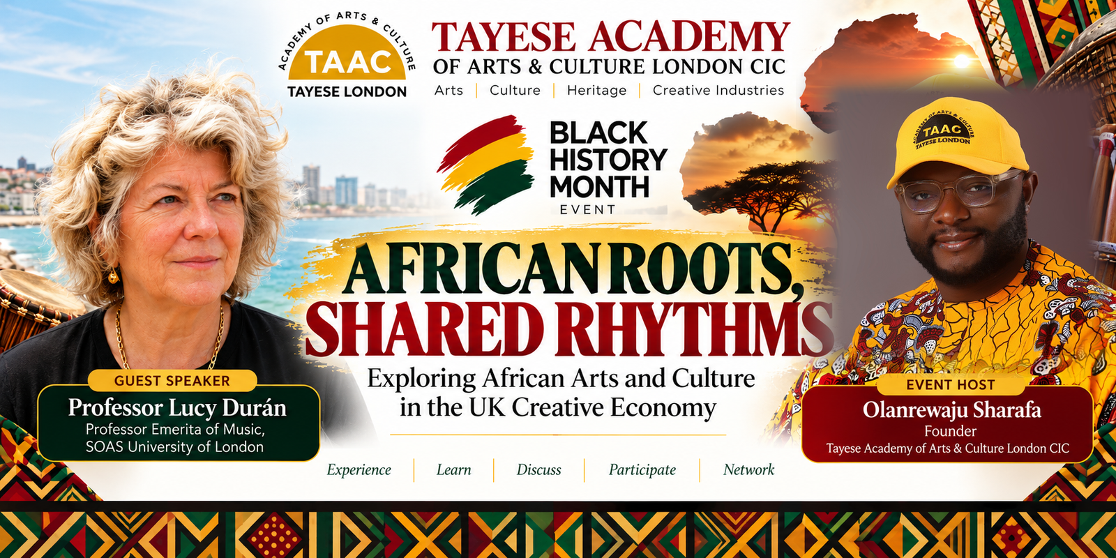 African Roots, Shared Rhythms: African Arts and Culture in the UK event flyer