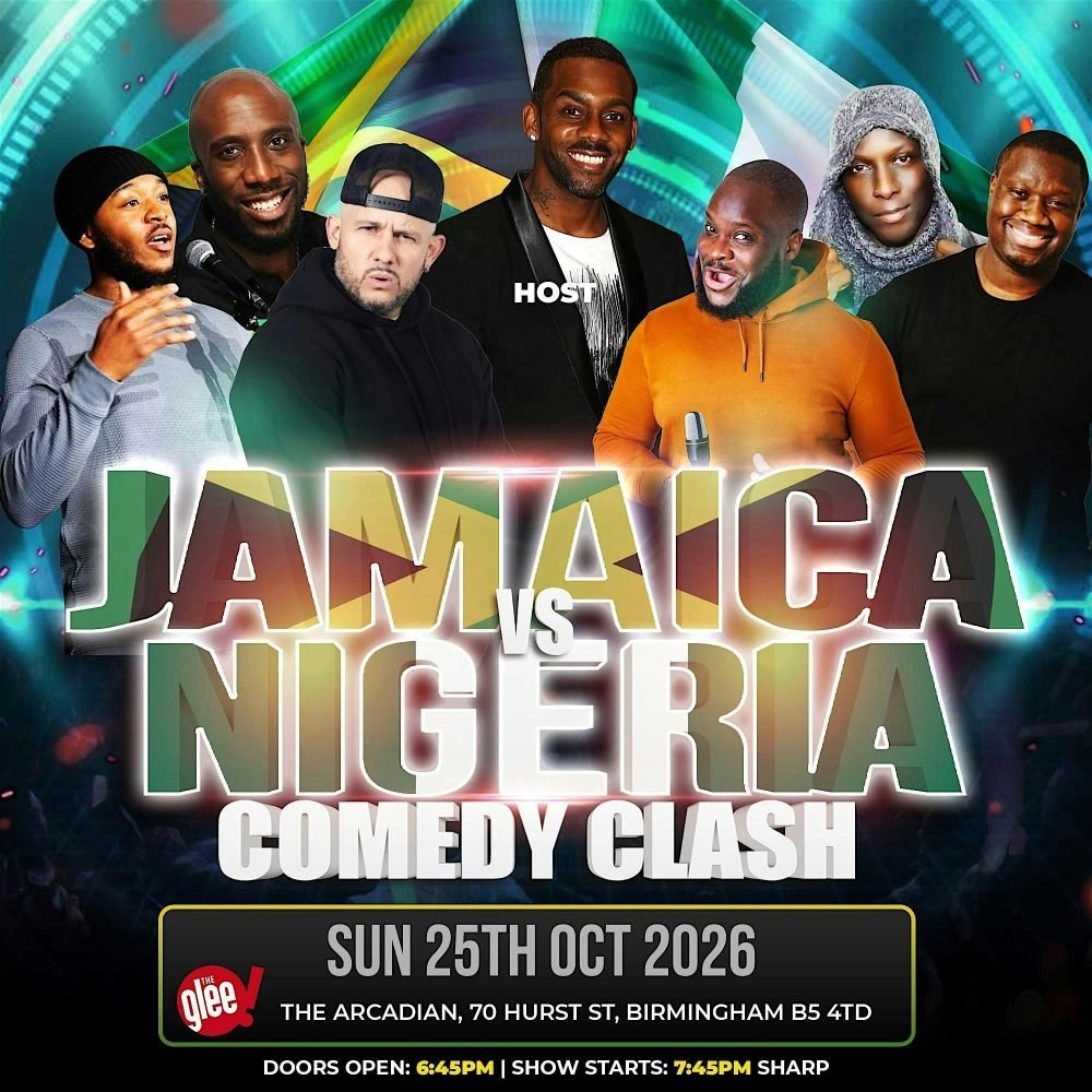 Event flyer: Jamaica vs Nigeria Comedy Clash 2026 Birmingham