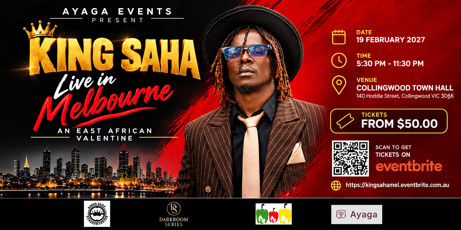 King Saha Live in Melbourne event flyer