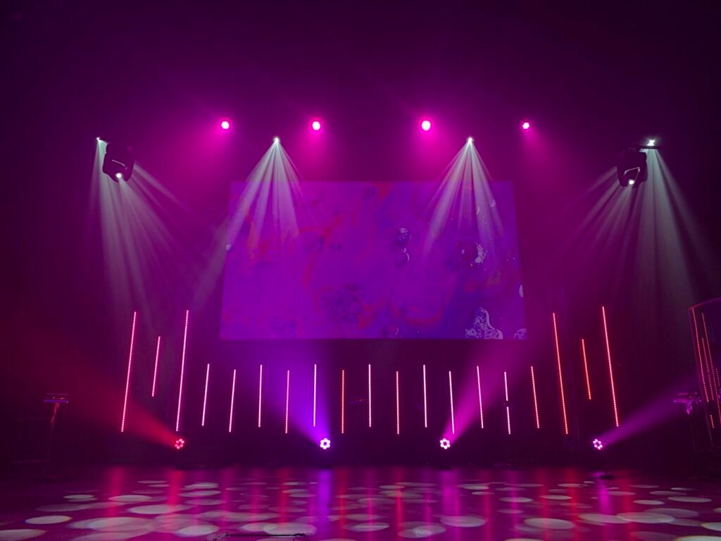 Event stage with coloured lighting